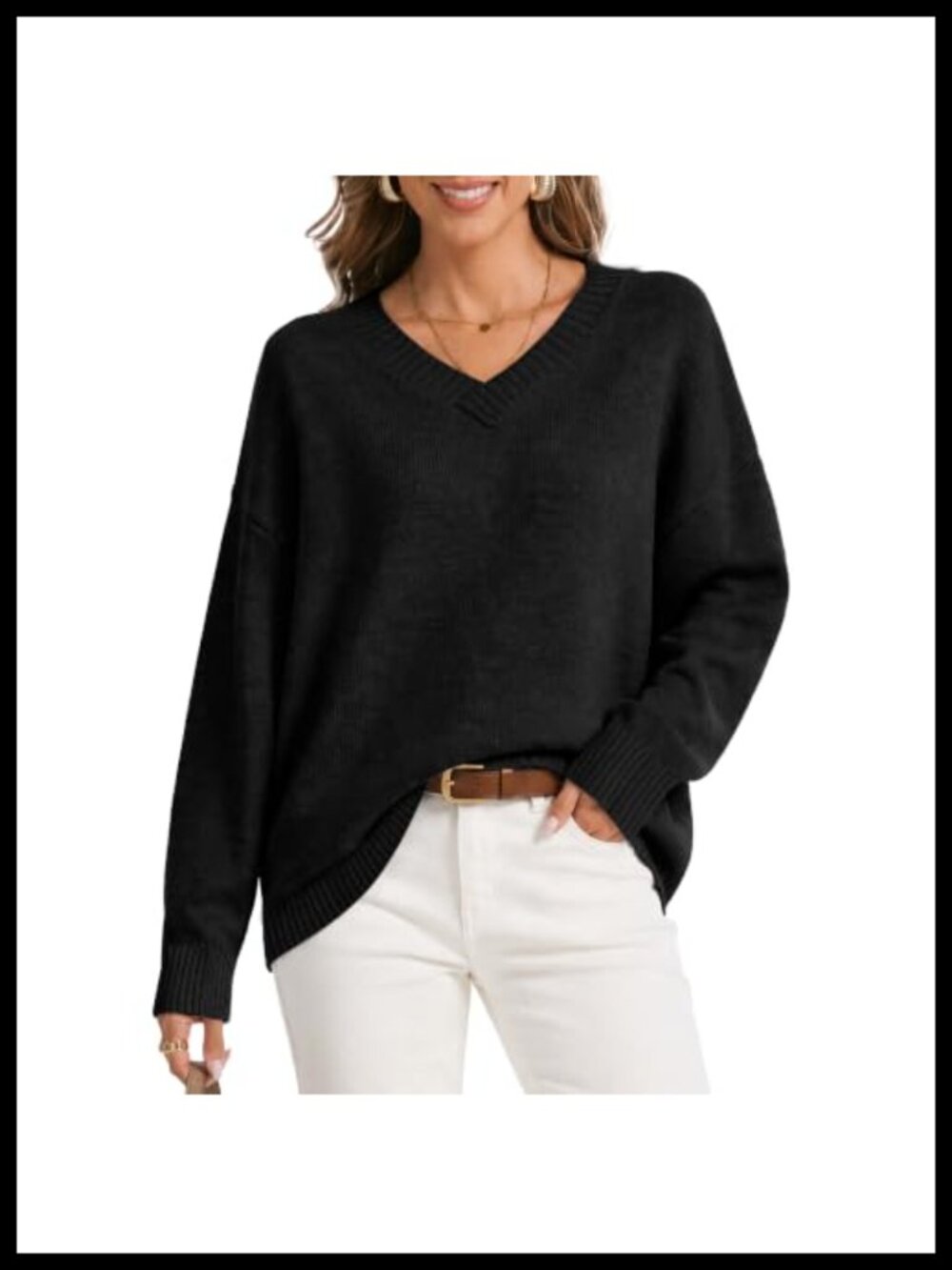 Cashmere Blend V Neck Oversized Knit Sweater Pullover Women